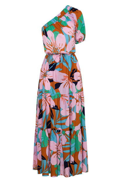 EllaBlossom Backless Floral Dress with Slash Neckline for Women