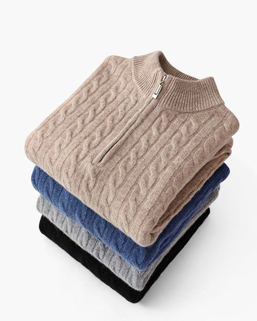 Polo de Cashmere 100% Tejido con Media Cremallera