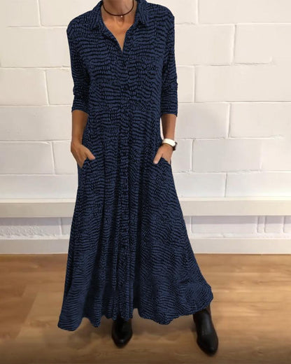 SophiaGrace Flowing Maxi Dress with Striking Pattern and Handy Pockets for Women