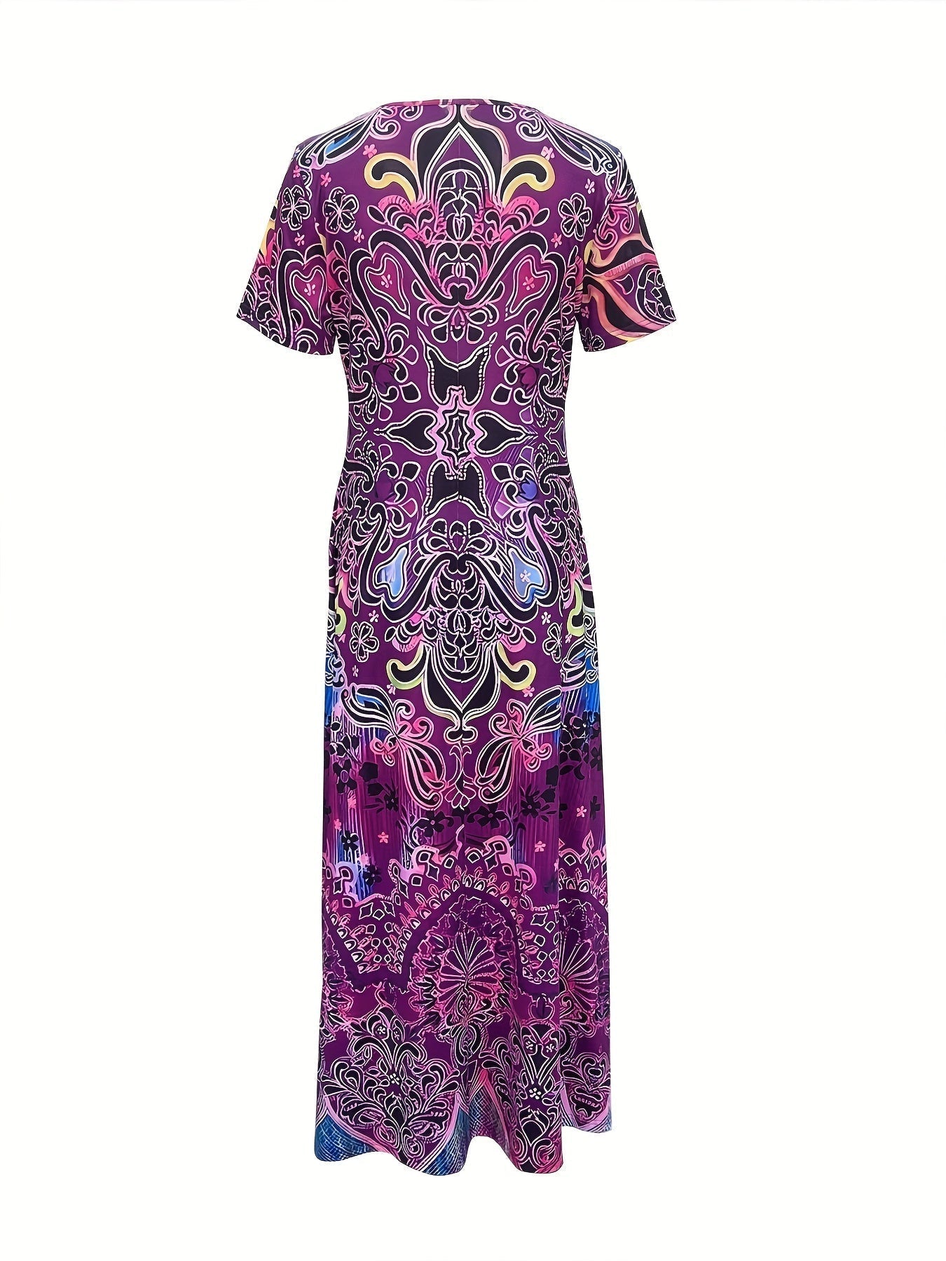 LaraGrace Bohemian Ethnic Maxi Dress for Women – V-Neck with Short Sleeves