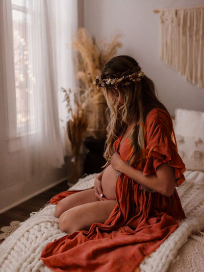 BelleChic Elegant Backless Maternity Maxi Dress for Stylish Photoshoots