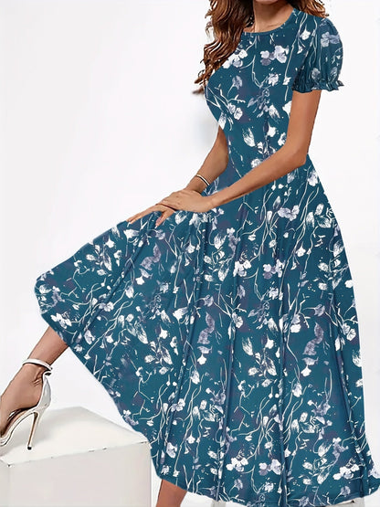 ElaraGrace Women's Maxi Dress with Floral Design and Short Sleeves