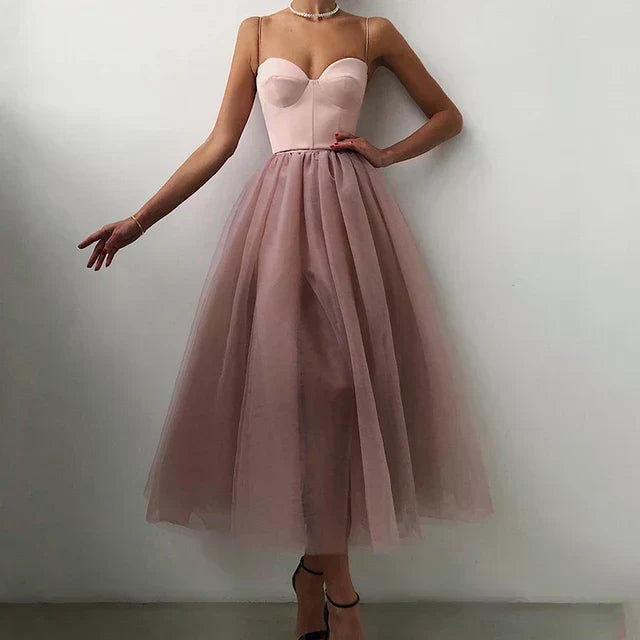 Aurora Graceful Lantern Sleeve Tulle Maxi Dress – Evening Elegance for Women
