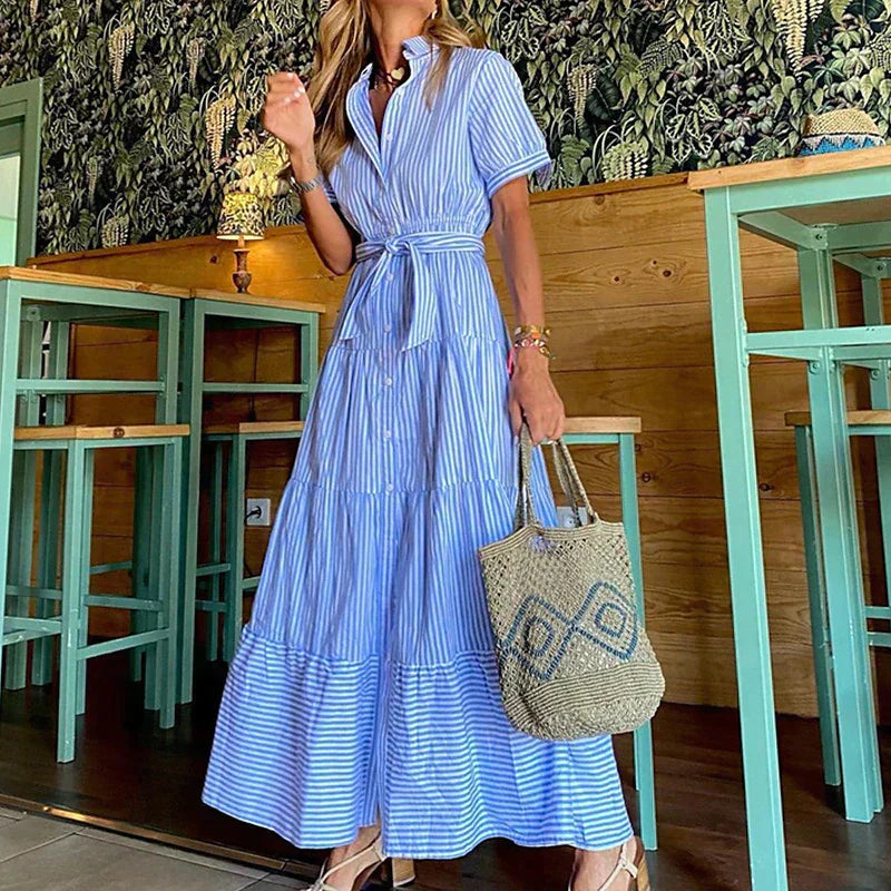 NoraChic Classic Striped Maxi Dress – Elegant and Breathable Casual Wear