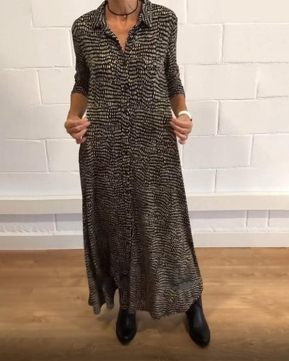 SophiaGrace Flowing Maxi Dress with Striking Pattern and Handy Pockets for Women