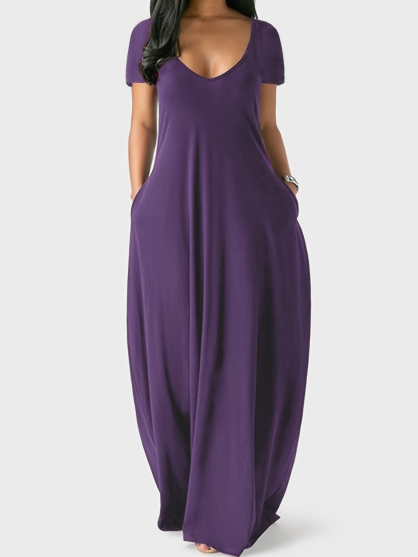 ZaraBreeze Elegant V-Neck Flowy Maxi Dress for Women