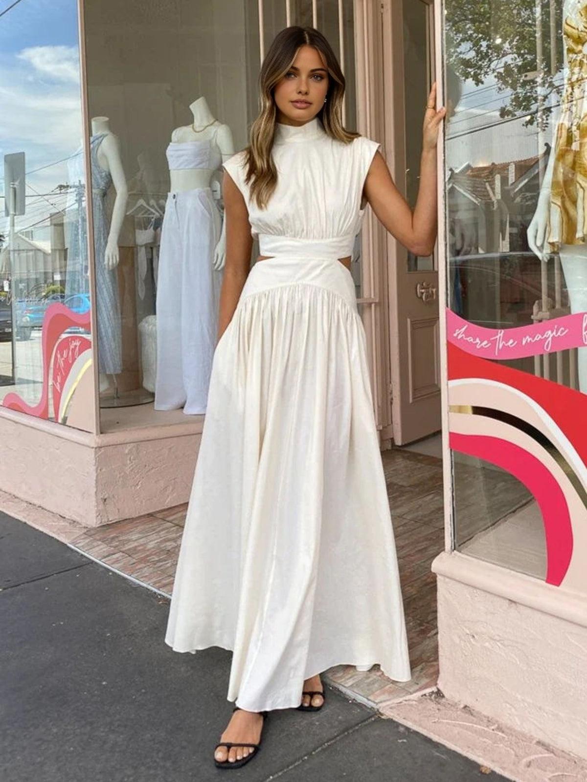 EvaGrace Sleeveless Maxi Dress with Stylish Cutout Waist