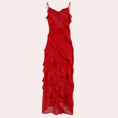Sereina Glamorous Long Formal Dress with Flounced Accents for Women