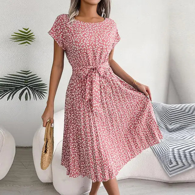 Elise Elegance Floral Maxi Dress with High Waist & Pleats