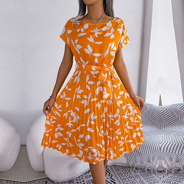 Elise Elegance Floral Maxi Dress with High Waist & Pleats