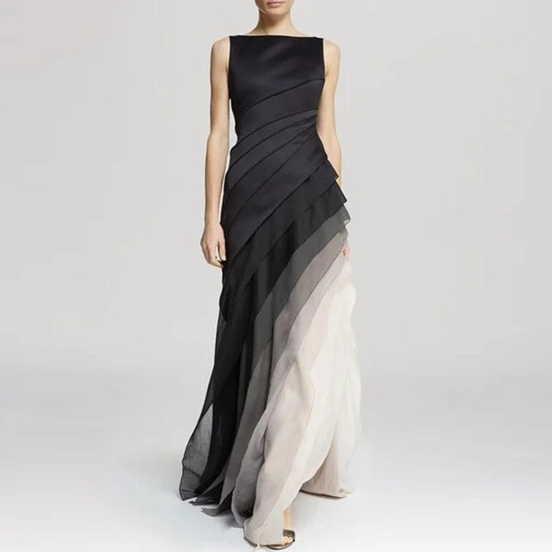 BellaGrace Sleeveless Chiffon Maxi Dress – Layered Pleated Gown for Parties