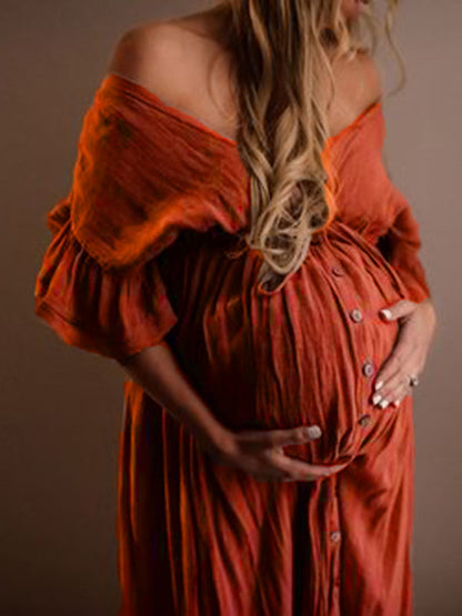 BelleChic Elegant Backless Maternity Maxi Dress for Stylish Photoshoots