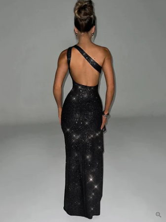 SophiaSilk Women's Evening Gown - One-Shoulder Elegance with High Slit