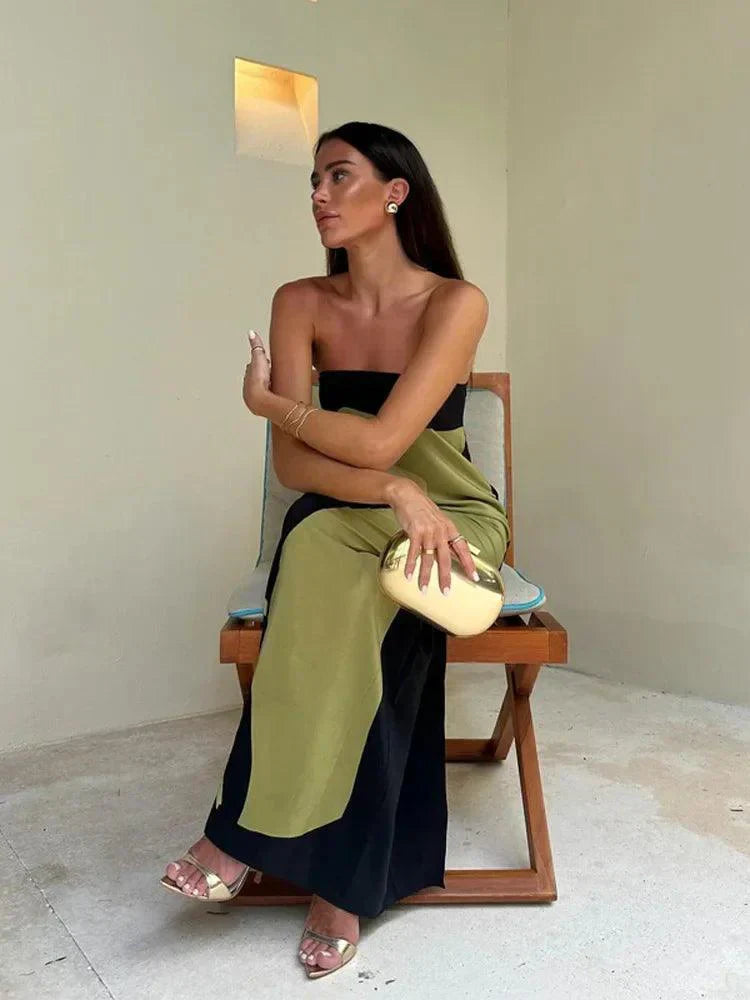 EcoChic Avocado Print Strapless Maxi Dress – Perfect Off-Shoulder Summer Attire for Women