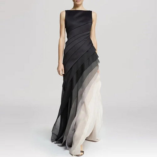 BellaGrace Sleeveless Chiffon Maxi Dress – Layered Pleated Gown for Parties