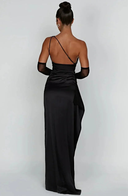 Celia Elegance Women's Satin Maxi Dress with Chic Side Slit