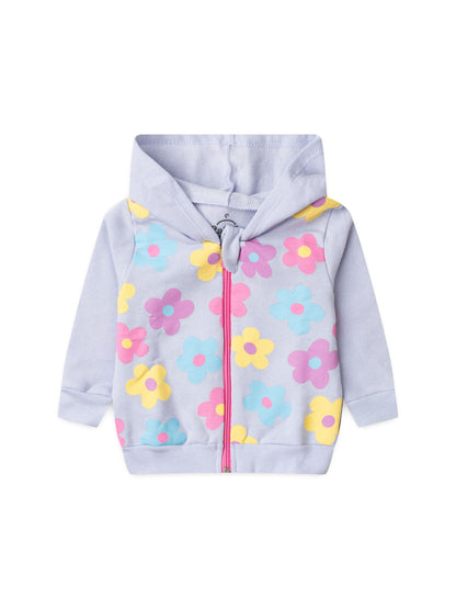 Conjunto Infantil Menina Moletom Peluciado com Capuz e Zíper Flores