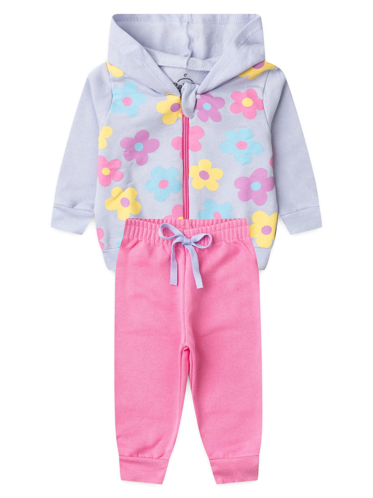 Conjunto Infantil Menina Moletom Peluciado com Capuz e Zíper Flores