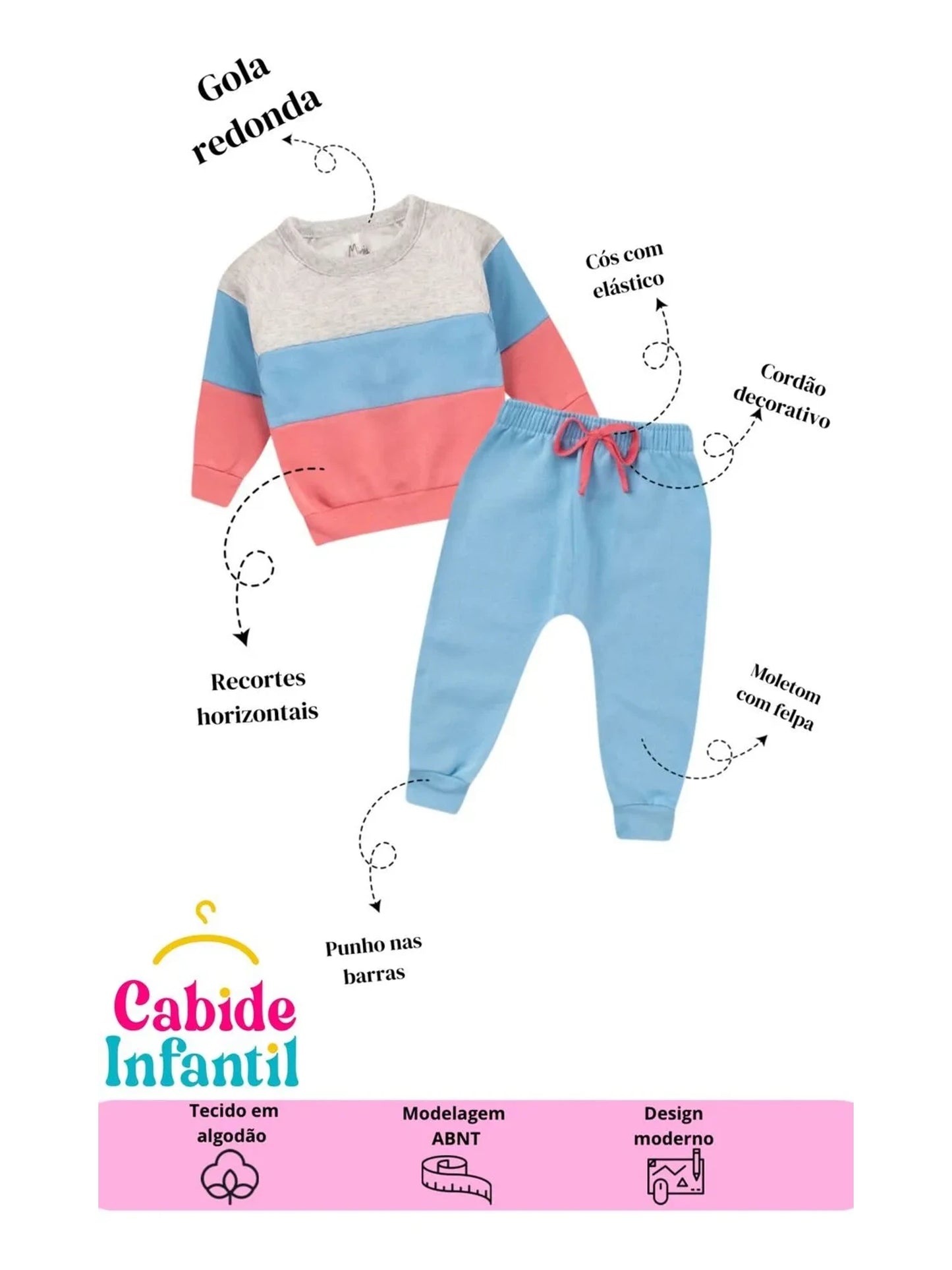 Conjunto Infantil Menina Moletom Peluciado Recortes Blush