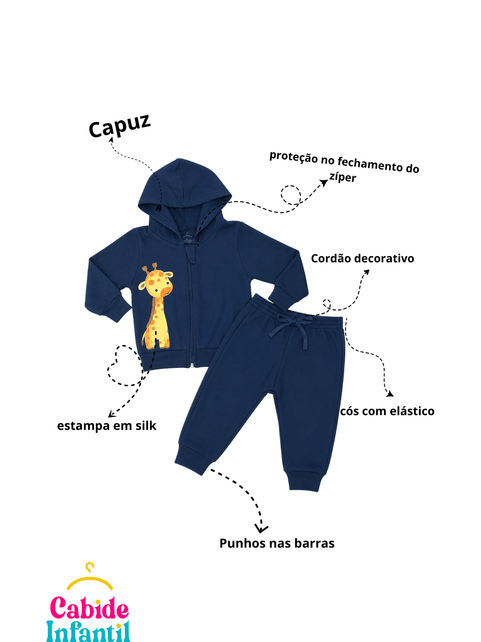 Conjunto Infantil Menino Moletom Peluciado com Capuz  Girafa