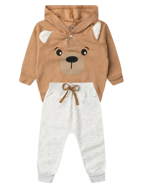 Conjunto Infantil Menino Moletom Peluciado com Capuz Urso Interativo