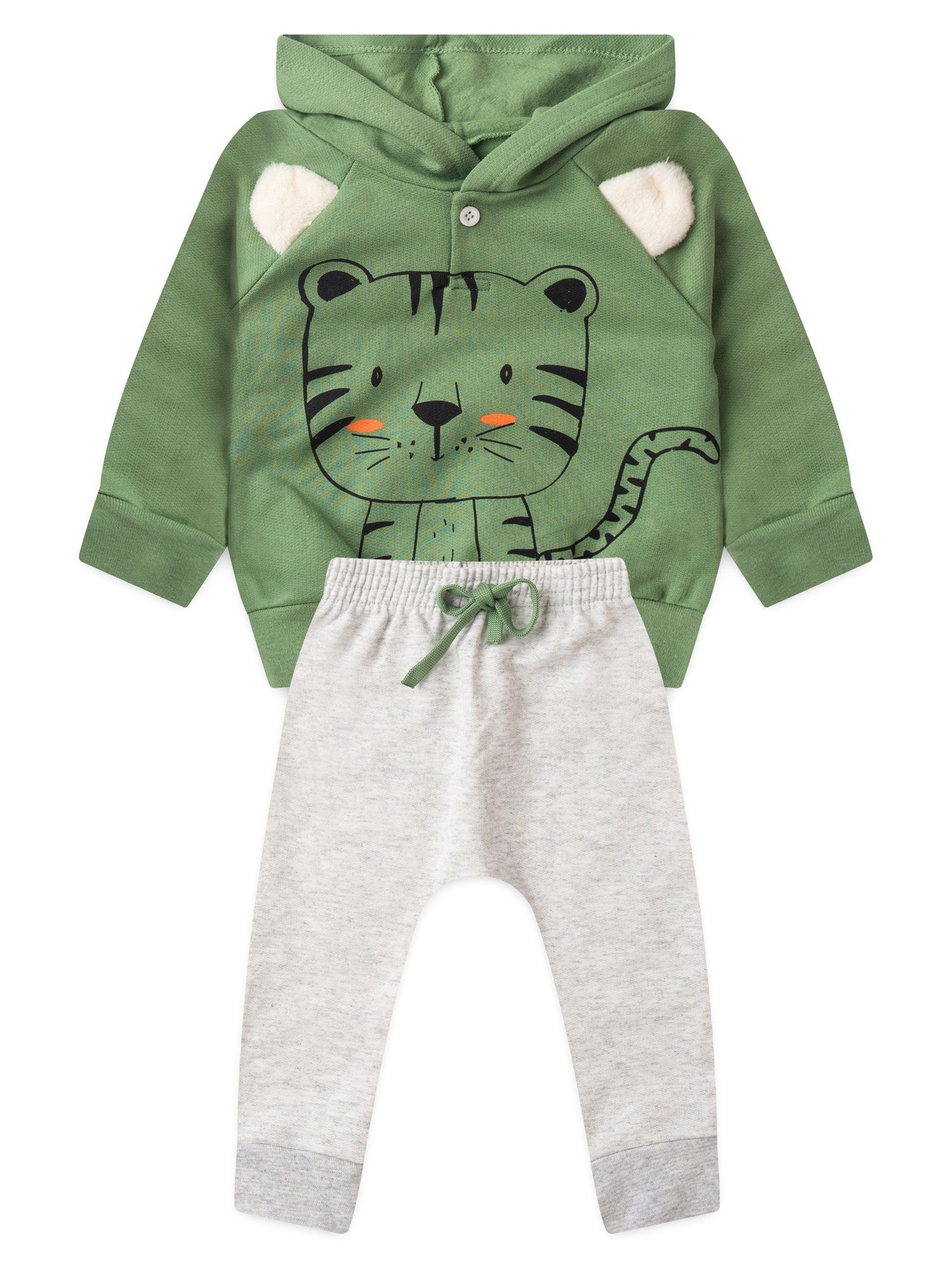 Conjunto Infantil Menino Moletom Peluciado com Capuz Verde Floresta