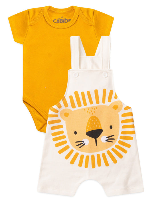 Conjunto Jardineira Bebê Menino Suedine Lion