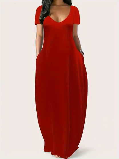 ZaraBreeze Elegant V-Neck Flowy Maxi Dress for Women