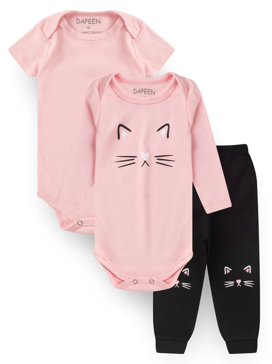 Kit Body Bebê Menina Suedine Cat