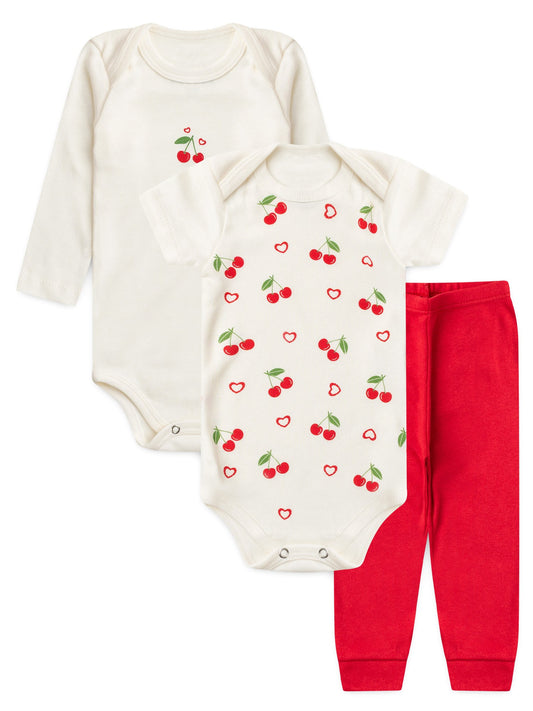 Kit Body Bebê Menina Suedine Cereja