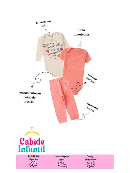 Kit Body Bebê Menina Suedine Corações