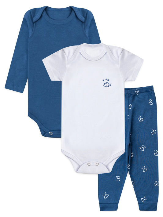 Kit Body Bebê Unissex Suedine Nuvem