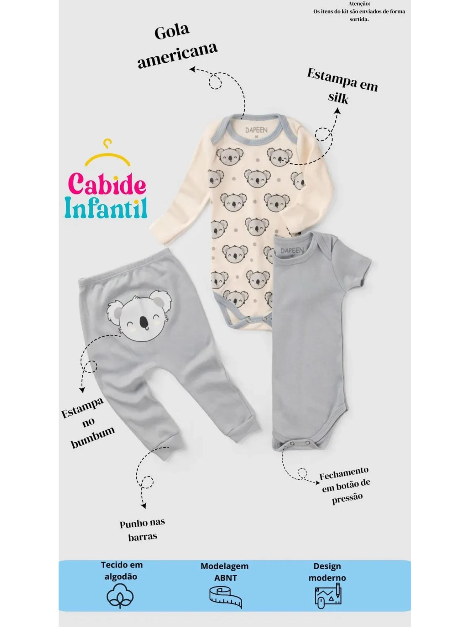 Kit Body Bebê Unissex Suedine Raposa Minimalista