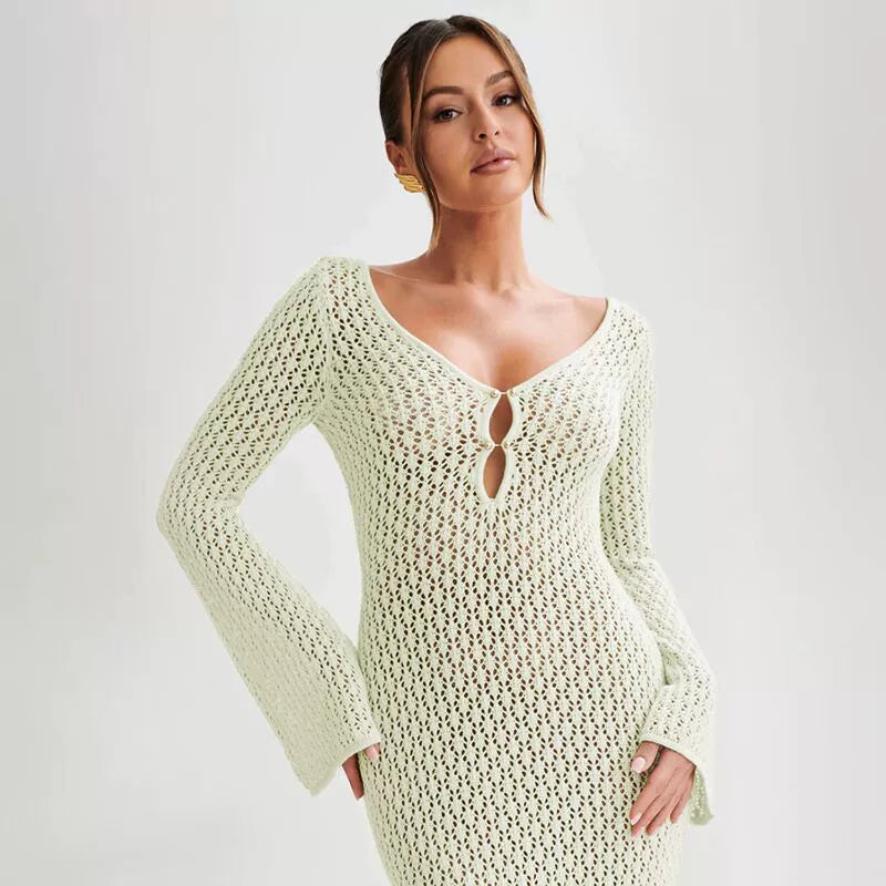 BellaChic Exquisite Crochet Knit Maxi Dress for Women
