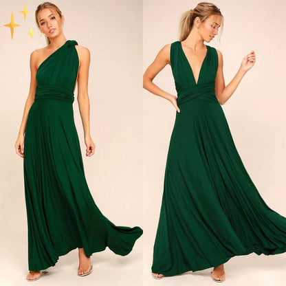 BellaGrace Stylish Women's Convertible Maxi Dress with Bow and Halter Features