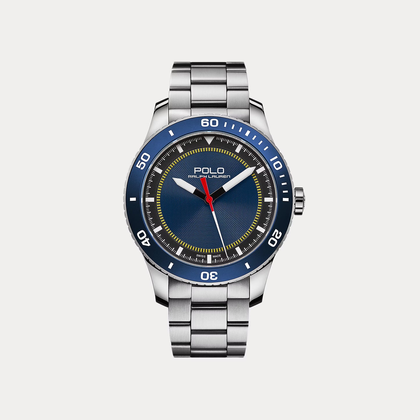 Reloj Ꮲolo Sport de acero de 42 mm con bisel azul.
