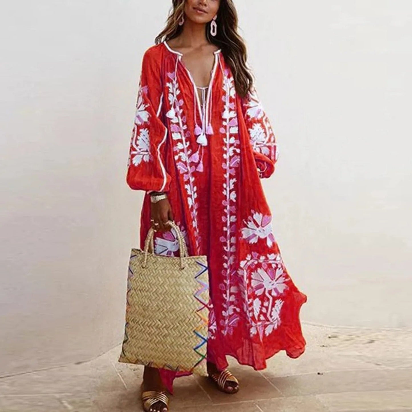 ElizaGrace Elegant Oversized Vintage Print Dresses